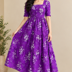 Women's Black Floral Printed Fit & Flare Midi Dress