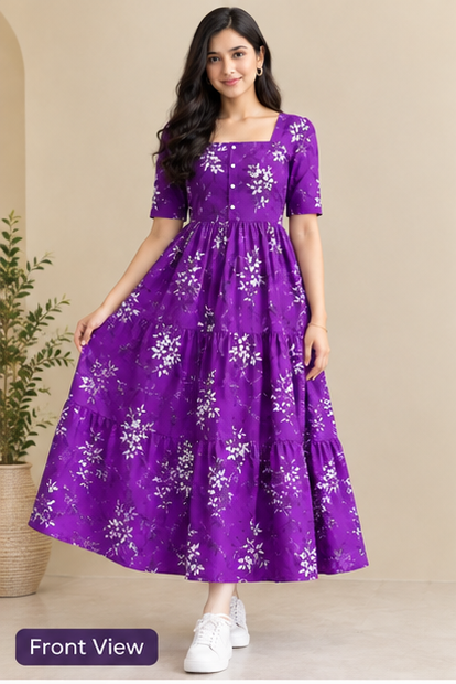 Women's Black Floral Printed Fit & Flare Midi Dress