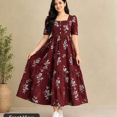 Women's Black Floral Printed Fit & Flare Midi Dress
