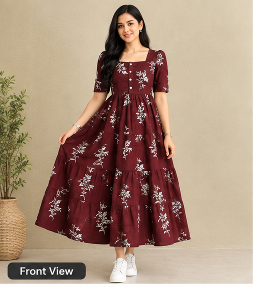 Women's Black Floral Printed Fit & Flare Midi Dress