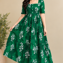 Women's Black Floral Printed Fit & Flare Midi Dress