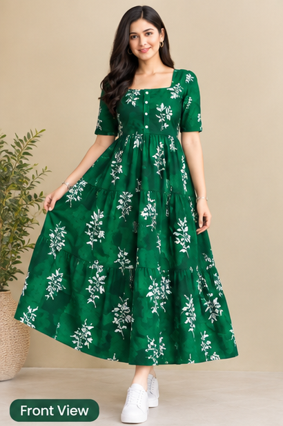 Women's Black Floral Printed Fit & Flare Midi Dress