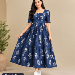 Women's Black Floral Printed Fit & Flare Midi Dress