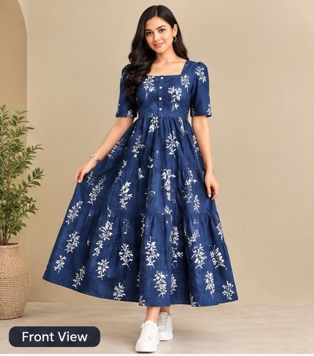 Women's Black Floral Printed Fit & Flare Midi Dress