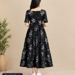 Women's Black Floral Printed Fit & Flare Midi Dress