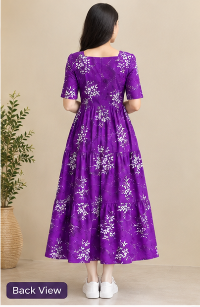 Women's Black Floral Printed Fit & Flare Midi Dress