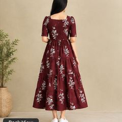 Women's Black Floral Printed Fit & Flare Midi Dress
