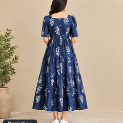 Women's Black Floral Printed Fit & Flare Midi Dress