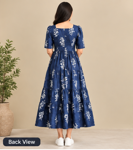 Women's Black Floral Printed Fit & Flare Midi Dress