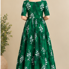 Women's Black Floral Printed Fit & Flare Midi Dress