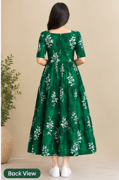 Women's Black Floral Printed Fit & Flare Midi Dress