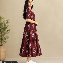 Women's Black Floral Printed Fit & Flare Midi Dress