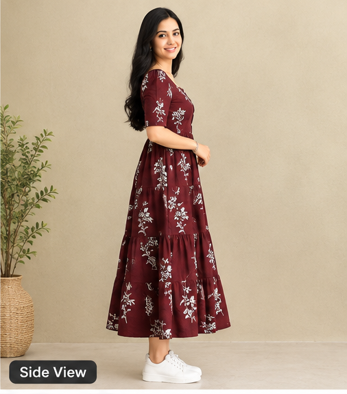 Women's Black Floral Printed Fit & Flare Midi Dress