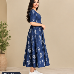 Women's Black Floral Printed Fit & Flare Midi Dress