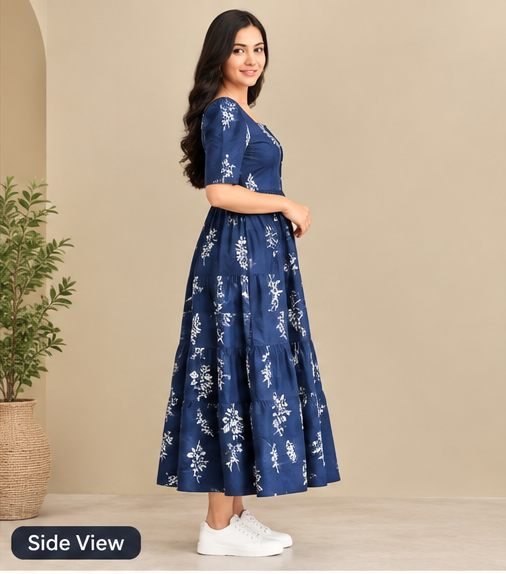 Women's Black Floral Printed Fit & Flare Midi Dress