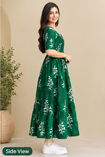 Women's Black Floral Printed Fit & Flare Midi Dress