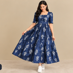 Women's Black Floral Printed Fit & Flare Midi Dress