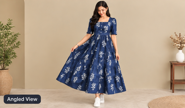 Women's Black Floral Printed Fit & Flare Midi Dress