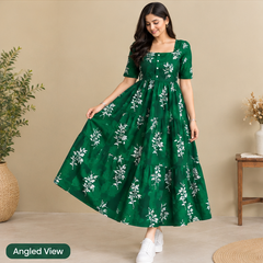 Women's Black Floral Printed Fit & Flare Midi Dress
