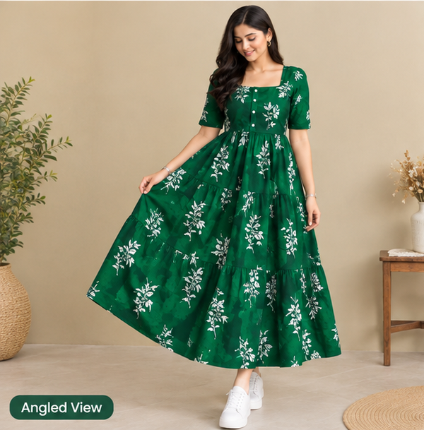 Women's Black Floral Printed Fit & Flare Midi Dress