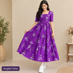 Women's Black Floral Printed Fit & Flare Midi Dress