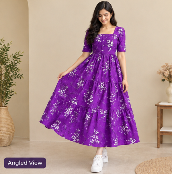Women's Black Floral Printed Fit & Flare Midi Dress
