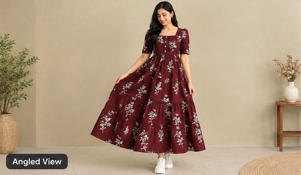 Women's Black Floral Printed Fit & Flare Midi Dress