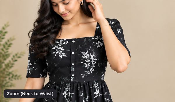 Women's Black Floral Printed Fit & Flare Midi Dress