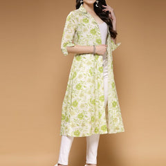 Largish Light Green Floral Print Cotton Coat Collar Shrug