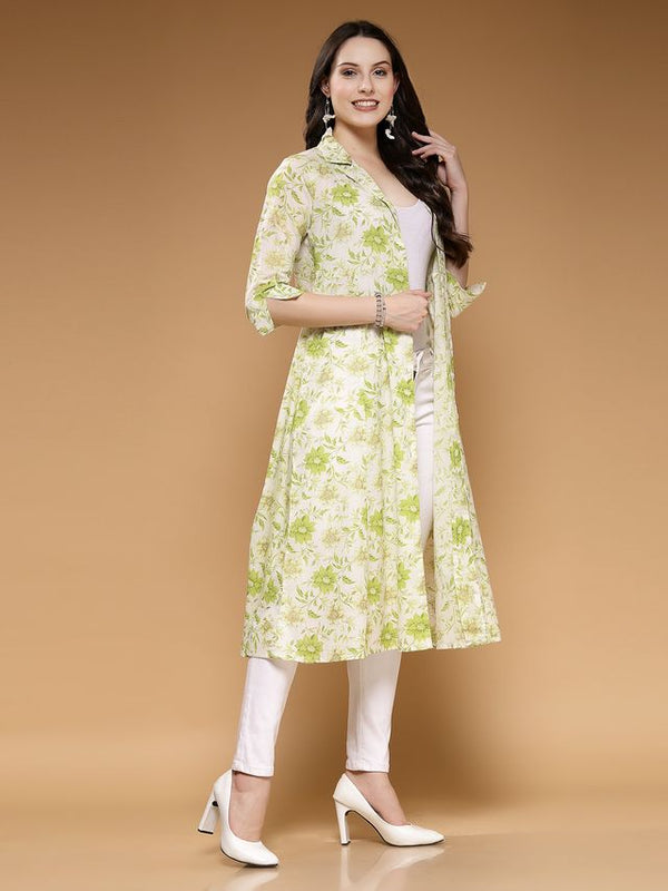 Largish Light Green Floral Print Cotton Coat Collar Shrug