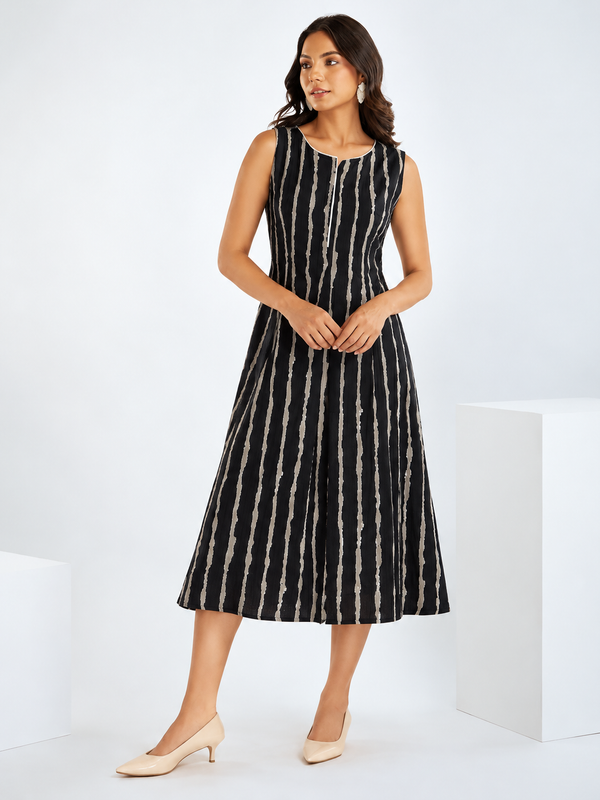 Largish Stylish women’s striped A-line Cotton Dress
