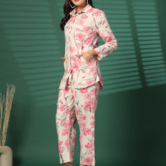 Largish Women's Pink Floral Print Cotton Flex Co-Ord Set