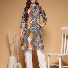 Largish Women's Multicolor Jaipuri Print Cotton Straight Kurta