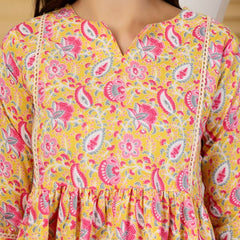 Largish Cotton Yellow Floral Print Kurta