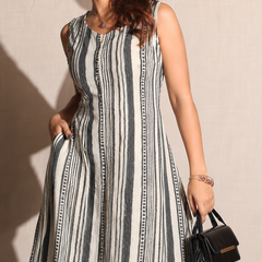 Largish Stylish women’s striped A-line Cotton Dress
