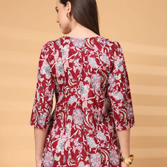 Largish Stylish Maroon Rayon floral print kurti