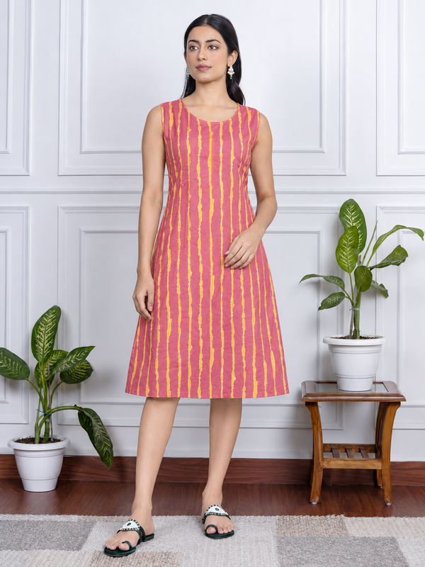 Largish Stylish women’s striped A-line Cotton Dress