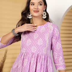 Largish Cotton Purple Booti Print Kurta