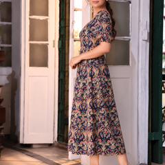 Largish Rayon floral print fit & flare dress