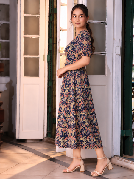 Largish Rayon floral print fit & flare dress