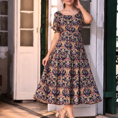Largish Rayon floral print fit & flare dress