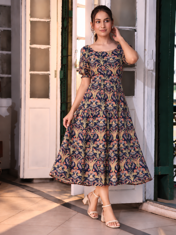 Largish Rayon floral print fit & flare dress