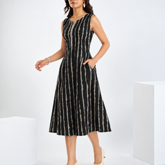 Largish Stylish women’s striped A-line Cotton Dress