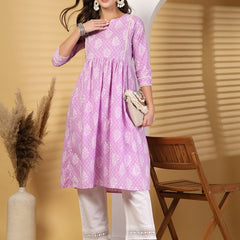 Largish Cotton Purple Booti Print Kurta