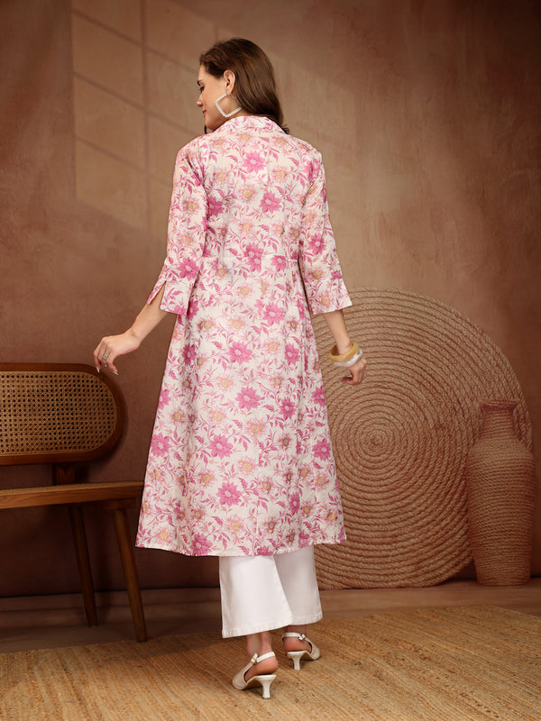 Largish Women's Floral Print Cotton Coat Collar Shrug