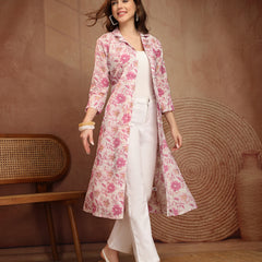 Largish Women's Floral Print Cotton Coat Collar Shrug