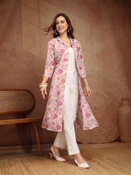 Largish Women's Floral Print Cotton Coat Collar Shrug