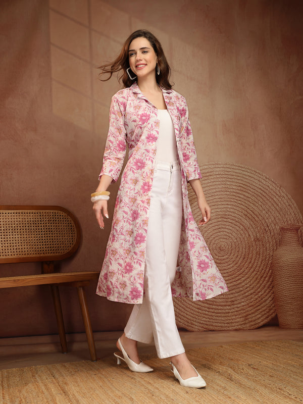 Largish Women's Floral Print Cotton Coat Collar Shrug
