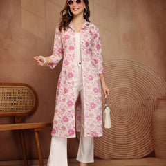 Largish Women's Floral Print Cotton Coat Collar Shrug