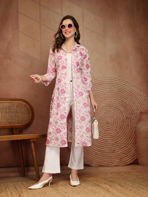 Largish Women's Floral Print Cotton Coat Collar Shrug